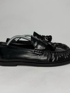 The Row Black Leather Tassel Slip-On Loafers